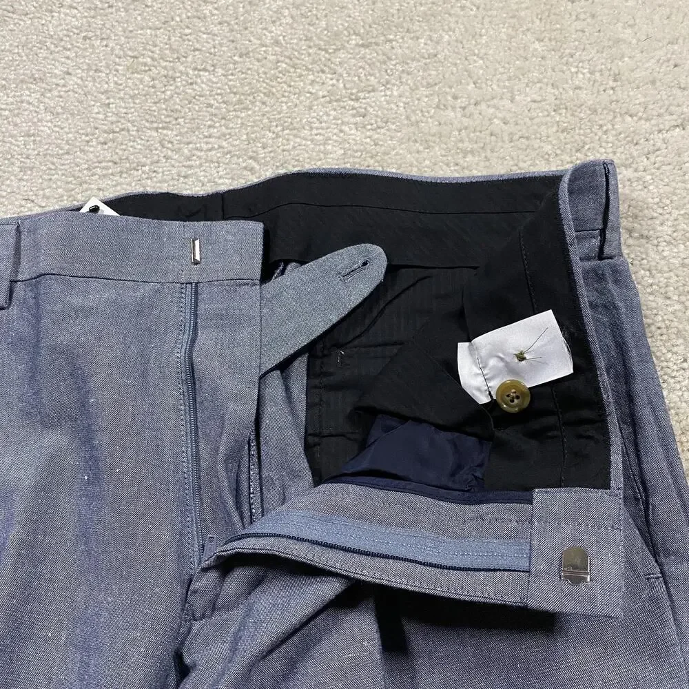 J.Crew Ludlow Pants Mens 34x30* Blue Chambray Baird McNutt Linen Dress Trousers